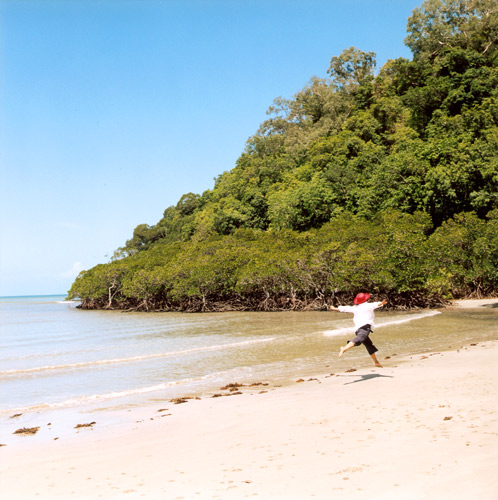 Tilman leaping at Cape Tribulation, Queensland, Australia